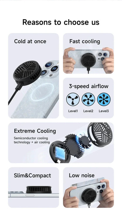 MANDOTOS Hagibis magnetic cell phone cooler, universal cooling fan for iPhone 16 Pro and Black Shark gaming phones, ideal for live streaming.