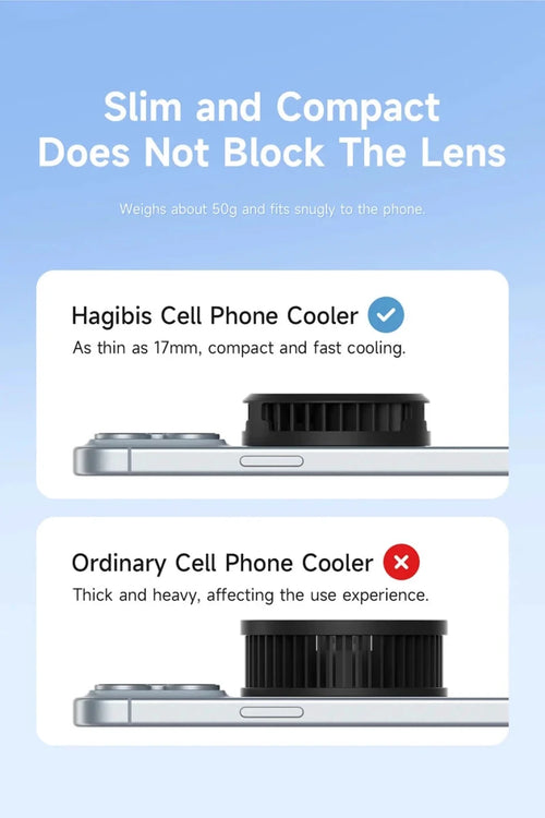 Mandotos Hagibis magnetic cell phone cooler with black fan for iPhone 16 Pro and Black Shark gaming phones, ideal for live streaming.