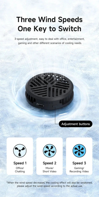 Mandotos Hagibis magnetic cell phone cooler and cooling fan for iPhone 16 Pro and Black Shark gaming phones, ideal for live streaming.