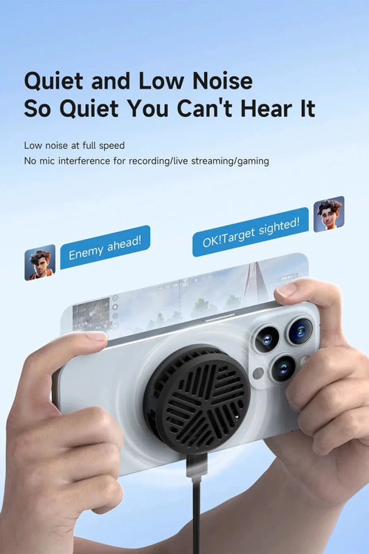 MANDOTOS Hagibis magnetic cell phone cooler, universal cooling fan for iPhone 16 Pro and Black Shark gaming phones, ideal for live streaming.