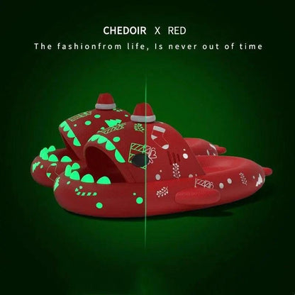 Mandotos luminous shark slippers for men and women, non-slip Halloween and Christmas-themed house shoes for home use.