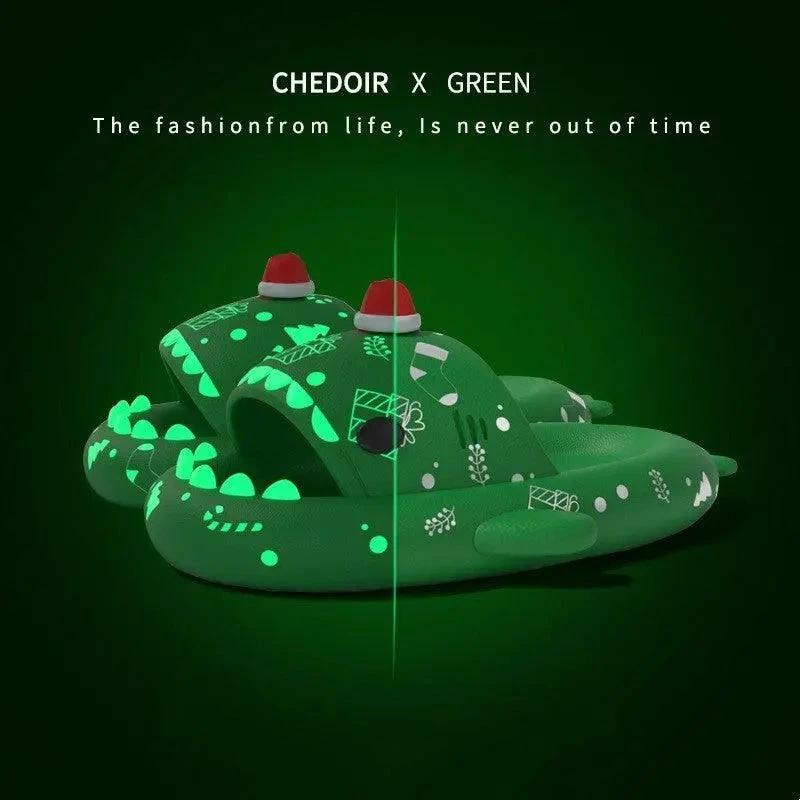 Mandotos luminous shark slippers for Halloween and Christmas, unisex non-slip house shoes for men and women, bathroom and home use