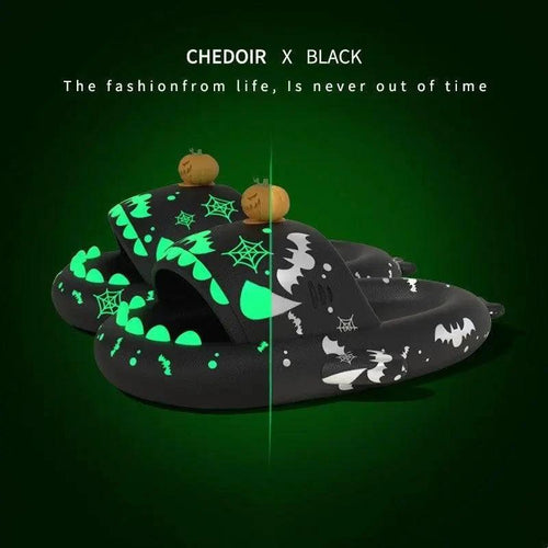Mandotos luminous shark slippers for Halloween and Christmas, non-slip house shoes for men and women, cozy bathroom slippers.