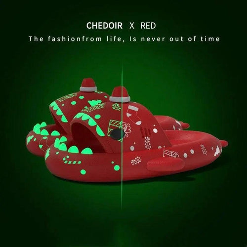Mandotos luminous shark slippers for men and women, non-slip Halloween and Christmas-themed house shoes for home use.