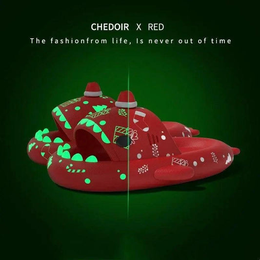 Mandotos luminous shark slippers for men and women, non-slip Halloween and Christmas-themed house shoes for home use.