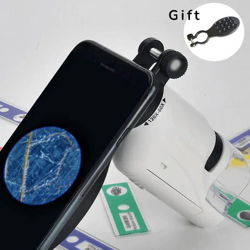 Mandotos handheld microscope kit with adjustable focus and LED light for detailed close-up viewing of small objects
