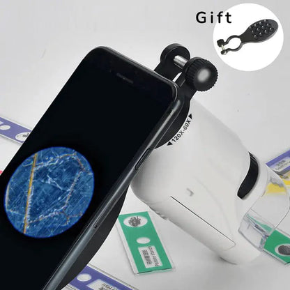 Mandotos handheld microscope kit with adjustable focus and LED light for detailed close-up viewing of small objects