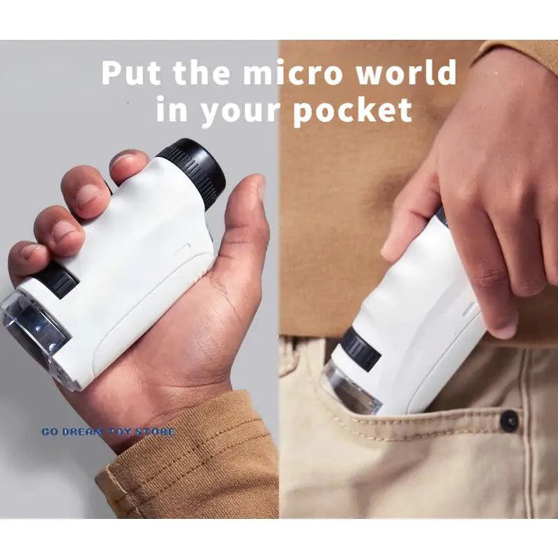Mandotos handheld microscope kit with adjustable focus and LED light for detailed close-up inspections and scientific exploration.