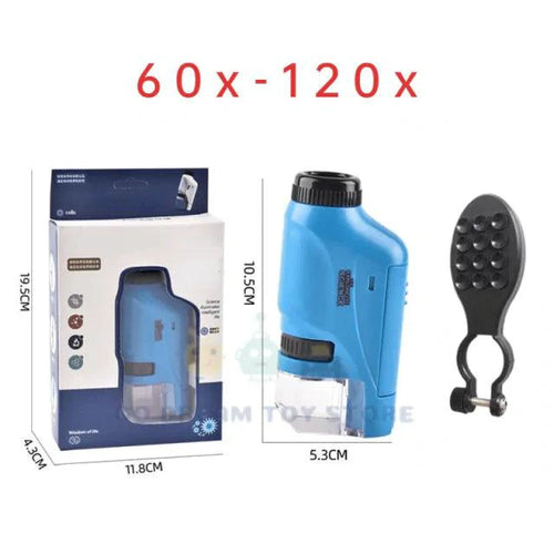 Mandotos handheld microscope kit with adjustable focus and LED lighting, ideal for close-up scientific exploration and educational use.