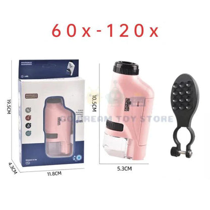 Mandotos handheld microscope kit with adjustable focus and LED light for detailed close-up viewing of small objects.