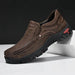 Mandotos handmade leather men's slip-on loafers with casual outdoor style, flats, moccasins, and non-slip soles.