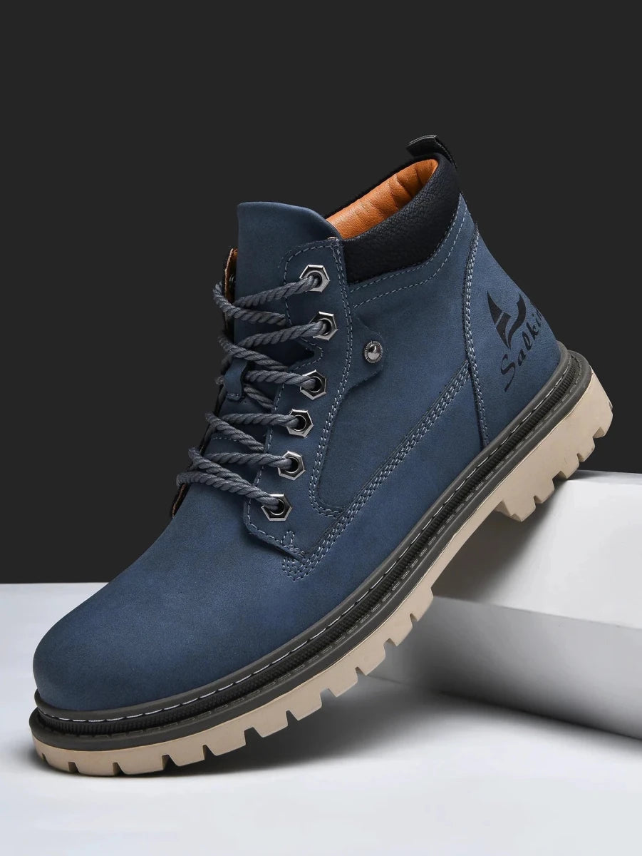 Mandotos handmade men's ankle winter leather hiking boots with high-top design, outdoor slip-resistant footwear for men.