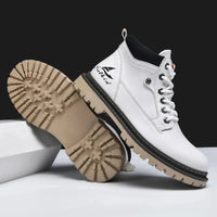 Mandotos handmade men's ankle leather boots with high-top design, winter outdoor hiking shoes, anti-slip soles, suitable for autumn.