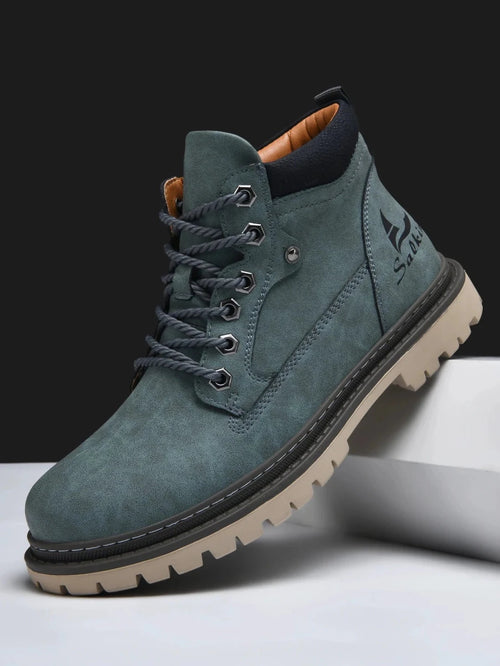 Mandotos handmade men's ankle winter leather boots with high-top design, outdoor hiking, anti-slip soles, suitable for autumn.