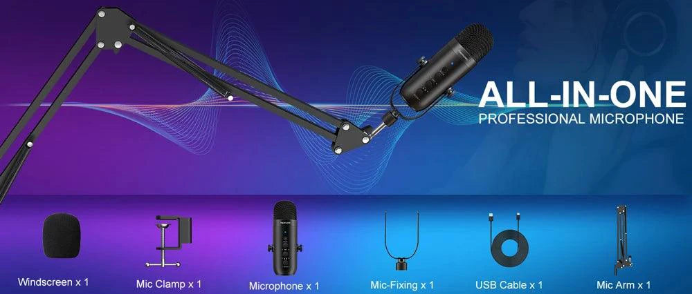 Mandotos Haomuren USB streaming podcast microphone kit with adjustable arm and pop filter for high-quality audio recording.