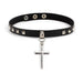 Mandotos Harajuku Punk Cross Choker featuring a black leather band with a metal cross pendant for edgy fashion style.