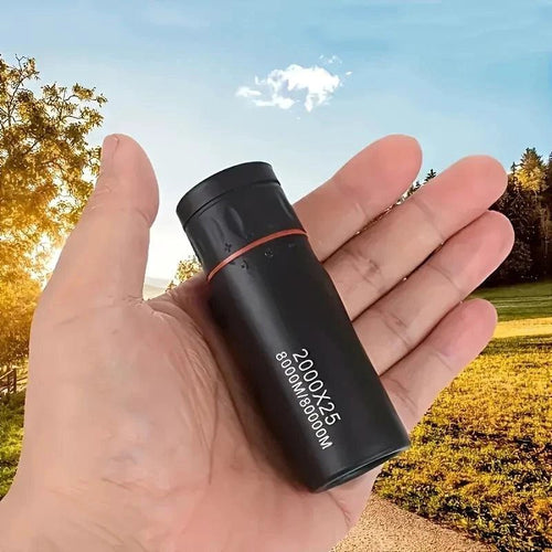 Mandotos HD Monocular Telescope 2000X25 compact and portable for outdoor activities, showing the sleek black design and adjustable focus.