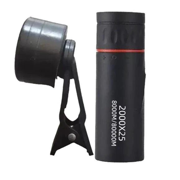 Mandotos HD Monocular Telescope 2000X25 compact and portable for outdoor activities, featuring a sleek black design and zoom lens.