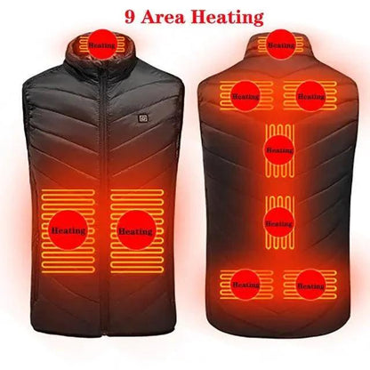 Mandotos heated washable USB charging electric winter vest, showcasing the lightweight design and control panel for warmth.