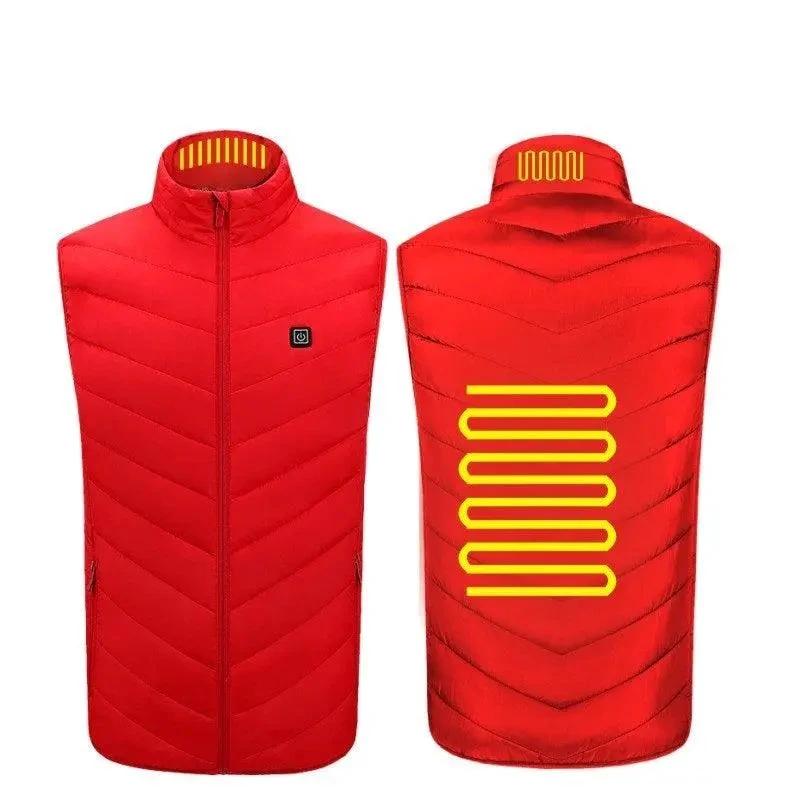 Mandotos heated washable USB charging electric winter vest worn by a person outdoors, showcasing its warmth and winter comfort.