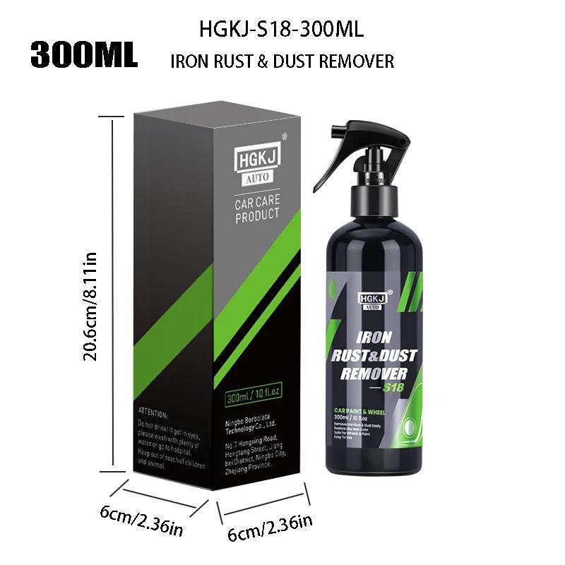 Mandotos HGKJ car paint and wheel iron particles powder cleaner spray removing rust and dust from metal auto rims and surfaces.