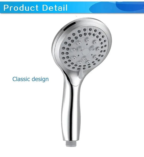 Mandotos high-pressure handheld shower with 5 modes and hose, showcasing the sleek showerhead and flexible hose for versatile use.