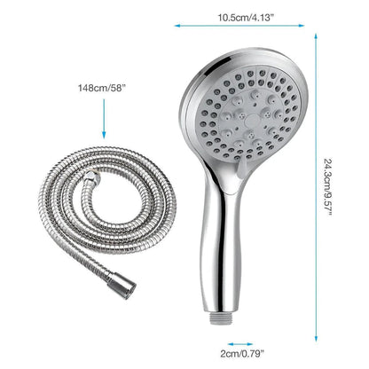 Mandotos high-pressure 5-mode handheld shower head with hose, featuring multiple spray settings and ergonomic handle.