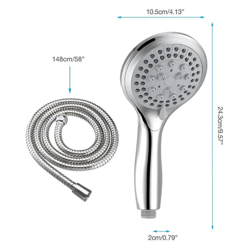 Mandotos high-pressure 5-mode handheld shower head with hose, featuring multiple spray settings and ergonomic handle.