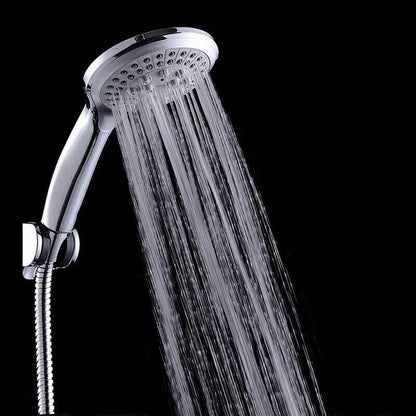 MANDOTOS high-pressure handheld shower with 5 modes and flexible hose, showcasing the shower head and adjustable spray settings.