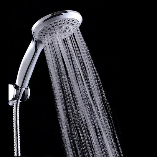 MANDOTOS high-pressure handheld shower with 5 modes and flexible hose, showcasing the shower head and adjustable spray settings.
