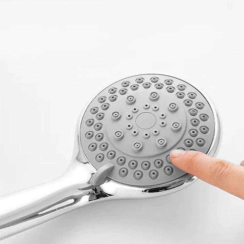Mandotos high-pressure handheld shower with 5 modes and flexible hose for adjustable water spray in a bathroom setting.