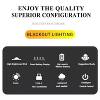 Mandotos high-power LED flashlight with 2000LM, tactical design, display light, USB charging, camping, fishing, and emergency zoom lantern