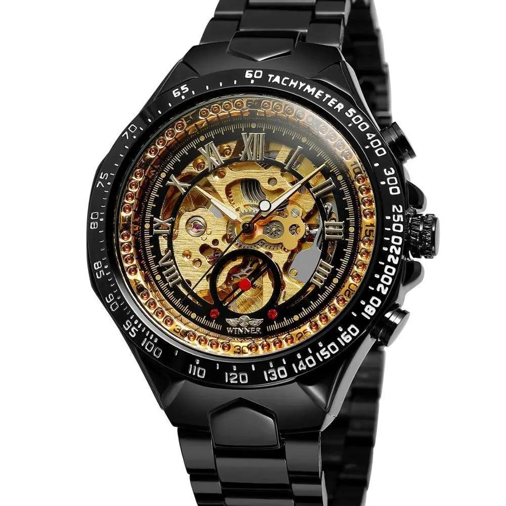 Mandotos hollow automatic mechanical watch with a sleek design and visible inner mechanics, showcasing craftsmanship and style.