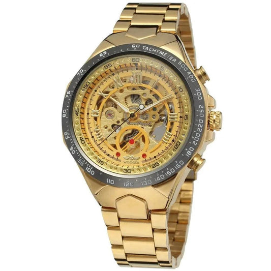 Mandotos hollow automatic mechanical watch with visible inner workings and sleek design, showcasing craftsmanship and style.