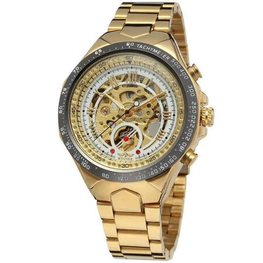 Mandotos hollow automatic mechanical watch with visible dial and intricate design, showcasing precision craftsmanship and luxury style.