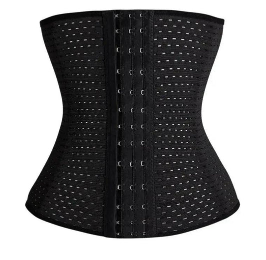 Mandotos hot waist trainer corset shown on a model, featuring adjustable lacing and supportive design for waist slimming.