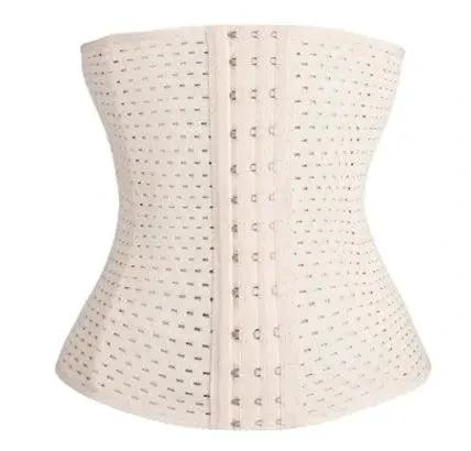 Mandotos hot waist trainer corset showing a black, form-fitting waist cincher with front hook closures and adjustable straps.
