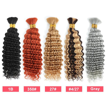 Mandotos 100g deep wave human braiding hair bulk with curly no-weft extensions for boho braid styles.