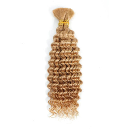 Mandotos 100g deep wave human braiding hair bulk with no weft, curly human hair extensions for boho braids and styling.