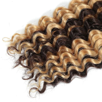 Human hair 20-inch braiding bundle by MANDOTOS in deep wave highlight P4/27 for stylish, vibrant hair extensions.