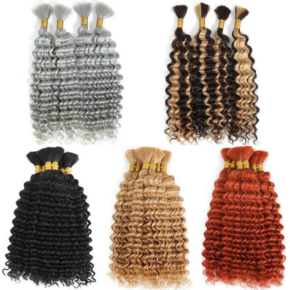 Human Hair 20-inch Deep Wave Braiding Bundle with P4/27 highlights from MANDOTOS, showing the textured, highlighted deep wave hair bundle.