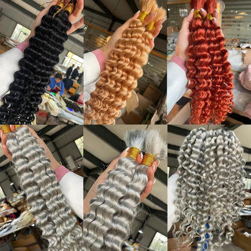 Human hair 20-inch deep wave braiding bundle with P4/27 highlights by MANDOTOS for stylish, vibrant hair extensions.