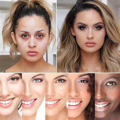 Mandotos HydraGlow Moisture Foundation in a compact bottle, showcasing its waterproof formula suitable for all skin tones.