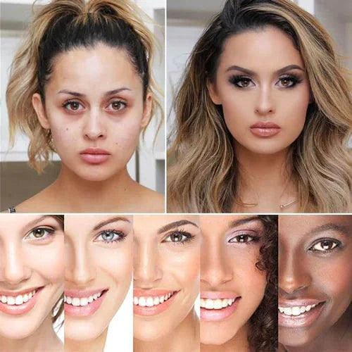 Mandotos HydraGlow Moisture Foundation in a compact bottle, showcasing its waterproof formula suitable for all skin tones.