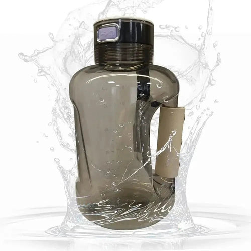 MANDOTOS HydroBoost Sports Hydration Bottle, clear plastic with blue lid and sports cap, designed for active hydration.
