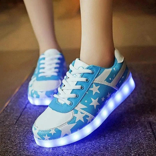 Mandotos LED light-up sneakers with glowing soles, stylish design, perfect for adding sparkle and fun to every step.