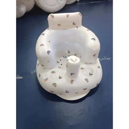 Inflatable baby chair by MANDOTOS designed for dining and bath, with soft, durable material and secure seating for infants.