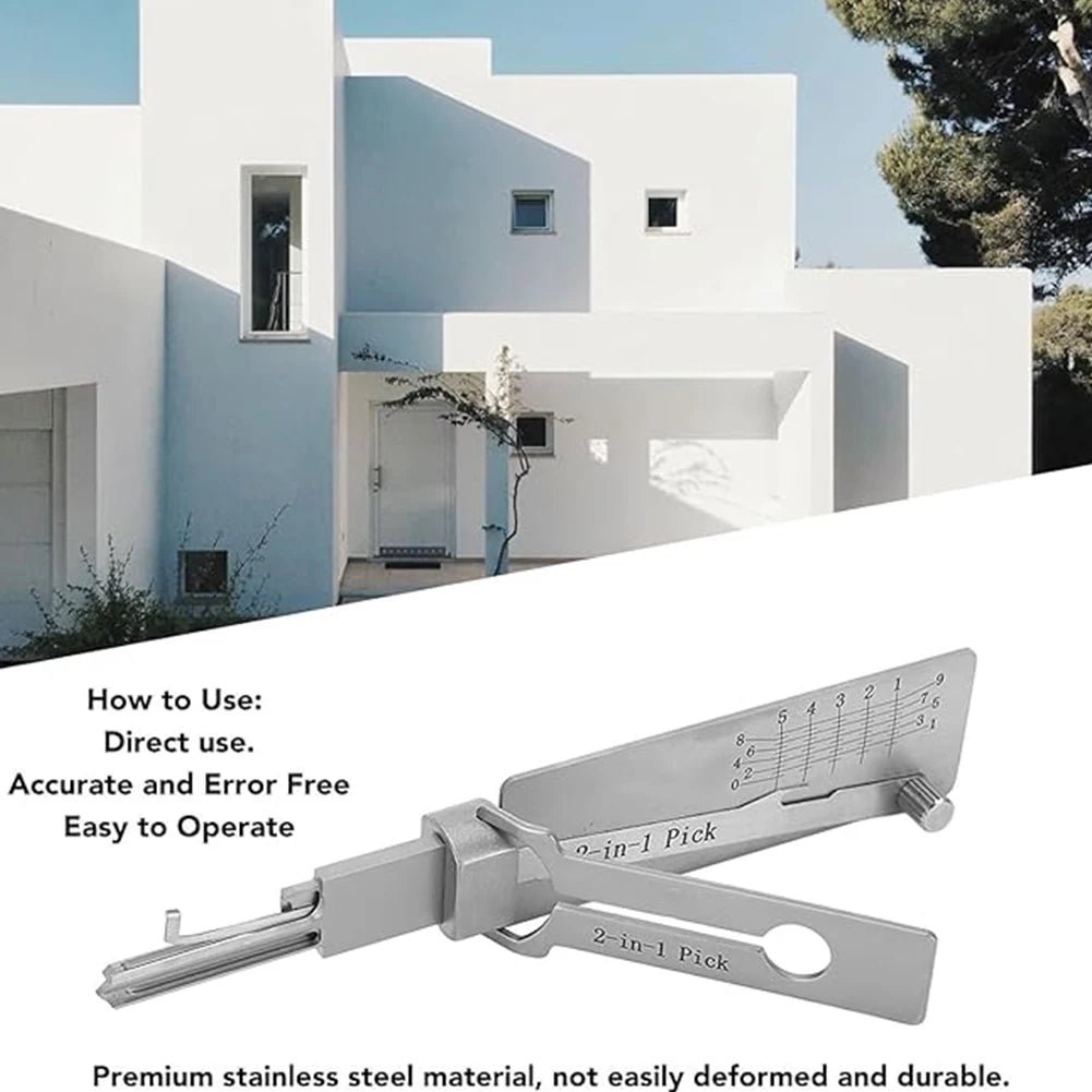 Mandotos International stainless steel key decoder tool kit with 1-4 pieces, precision hand tools for lock maintenance and repair.