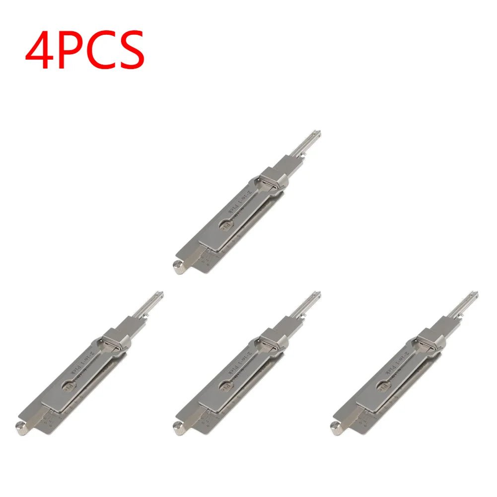 Mandotos International stainless steel key decoder tool pickup kit with precision hand tools for lock maintenance and repair.