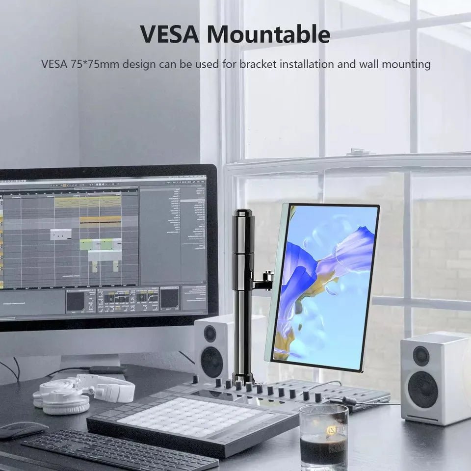 13-inch touch screen USB Type-C monitor by MANDOTOS INTERNATIONAL, ideal for gaming and travel, showing vibrant screen display.